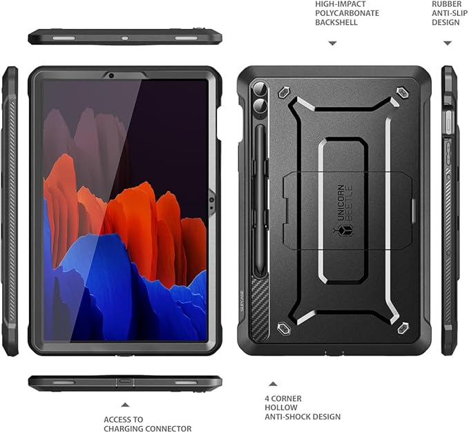 SUPCASE Unicorn Beetle Pro Case for Samsung Galaxy Tab S9 FE Plus 12.4 Inch (2023), with Built-in Screen Protector & Kickstand & S Pen Holder Full-Body Rugged Protective Case (Black)