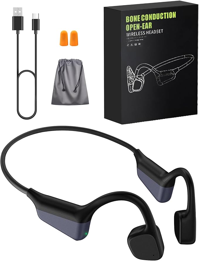 Bone Conduction Headphones, Waterproof Open Ear Wireless Bluetooth Shower Earbuds Noise Cancelling, HiFi Stereo Earphones with Mic, 18H Playtime, Comfort Headset for Sports, Work, Meeting