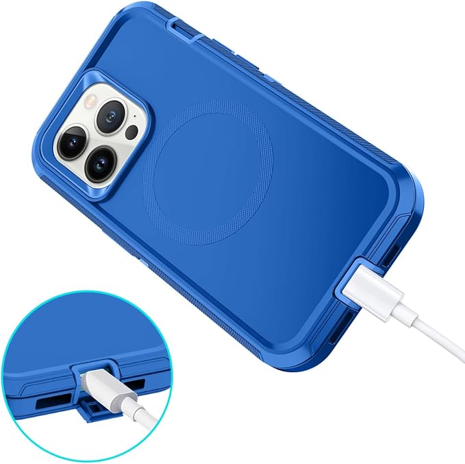 for iPhone 14 Pro Case [Compatible with MagSafe] Shockproof 3-Layer Full Body Protection Rugged Heavy Duty Cover Case for Apple iPhone 14 Pro 6.1",Sea Blue