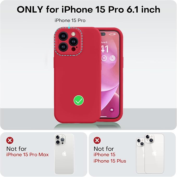 Vooii Compatible with iPhone 15 Pro Case, Upgrade Defender Liquid Silicone, [Enhanced Camera Protection] [Soft Anti-Scratch Microfiber Lining] Shockproof Phone Case for iPhone 15 Pro 6.1 inch - Red