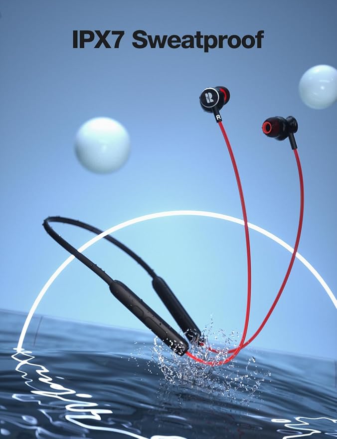 Bluetooth Headphones,V5.2 Wireless Bluetooth Earbuds w/Mic in-Ear Magnetic Neckband Earphone 30Hrs Playtime, IPX7 Sweatproof Deep Bass Headset for Phone Call Music Sports (Red)