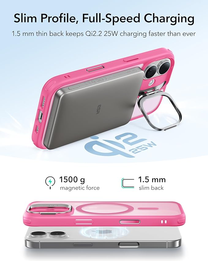 ESR for iPhone 17 Case with Stand, Camera Control Cover Compatible with MagSafe, Military-Grade Drop Protection Magnetic Phone Case for iPhone 17, Scratch-Resistant Back Cover,Frosted Pink