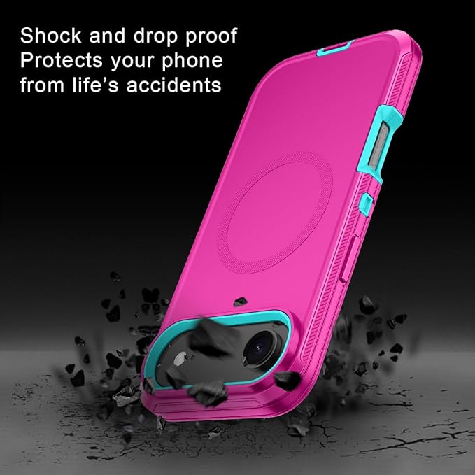 for iPhone Air Case/iPhone 17 Air Case [Compatible with MagSafe] Shockproof 3-Layer Full Body Protection [Without Screen Protector] Rugged Heavy Duty Cover for Apple iPhone Air,Rose Red/Green