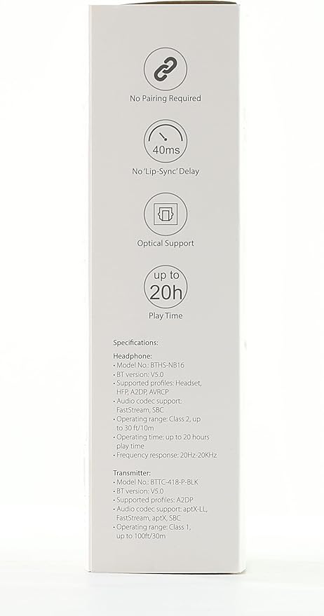 Avantree HT4186 - Wireless Earbuds for TV Watching, Bluetooth Neckband Listening Headphones with Transmitter for Seniors & Hard of Hearing, Support Optical, RCA, 3.5mm AUX Audio Ported TVs, No Delay