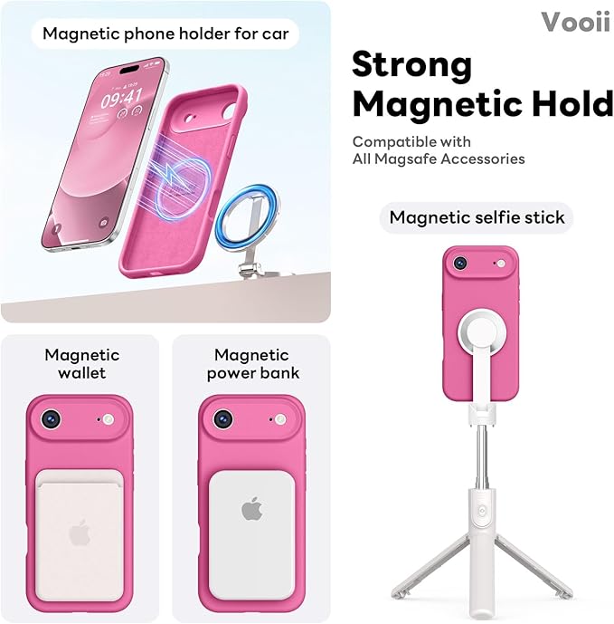 Vooii Magnetic Compatible with iPhone Air Case (Compatible with Magsafe) (Upgraded Camera Protection) Liquid Silicone Shockproof Full Body Protective Phone Cover for Women Men, Pitaya, 6.5"