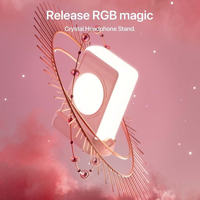 YOWU RGB Headphone Stand with Charger - 4 in 1 Docking Station & 10 Magical Light Modes - Cool Gaming Accessories (Pink)