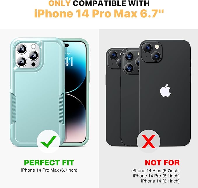 Diaclara Designed for iPhone 14 Pro Max Case, [with Privacy Screen Protector] [Anti Spy] [Military Grade Drop Protection] Heavy Duty Full-Body Shockproof Phone Case, Mint Green