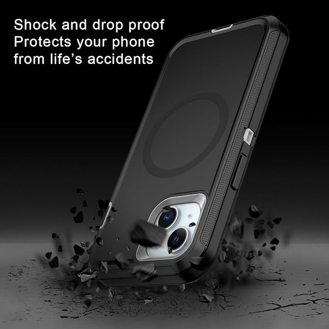 for iPhone 13/14/15 Case [Compatible with MagSafe] Shockproof 3-Layer Full Body Protection Rugged Heavy Duty Cover Case for Apple iPhone 13/14/15 6.1",Black/Grey