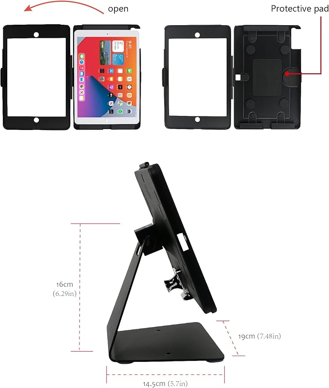Desktop Anti-Theft Security Kiosk Stand Holder Enclosure for iPad 10.2-Inch (9th Gen.2021,8th Gen.2020,7th Gen.2019),with Lock and Key,Flip &360°Rotating Horizontal or Vertical Design(Black)
