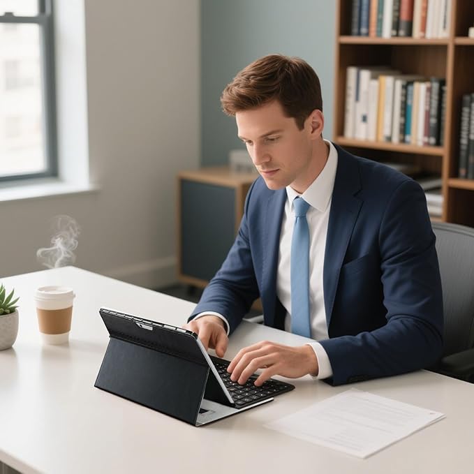 Case for Surface Pro 11/10/9/8, 13 Inch PU Leather Protective Cover with Honeycomb Cooling, Multi-Angle Stand, Stylus Holder, Front Pocket & Hand Strap, Durable Business for Tablet (Black)