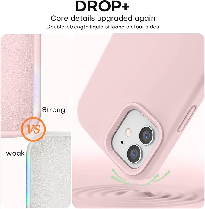 Vooii Compatible with iPhone 12 Case/iPhone 12 Pro Case, Liquid Silicone Upgrade [Soft Anti-Scratch Microfiber Lining] [Shockproof Drop Protection] Phone Case 6.1 inch - Chalk Pink