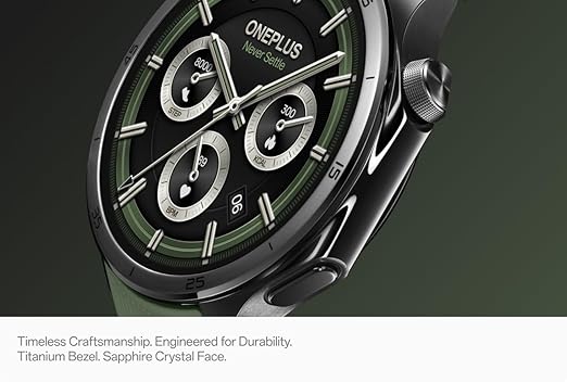 OnePlus Watch 3 Emerald Titantium, 32GB, 120-Hour Battery, Health & Fitness Tracking, Sapphire Crystal Design, Titanium Bezel, Dual-Engine, Wear-OS by Google