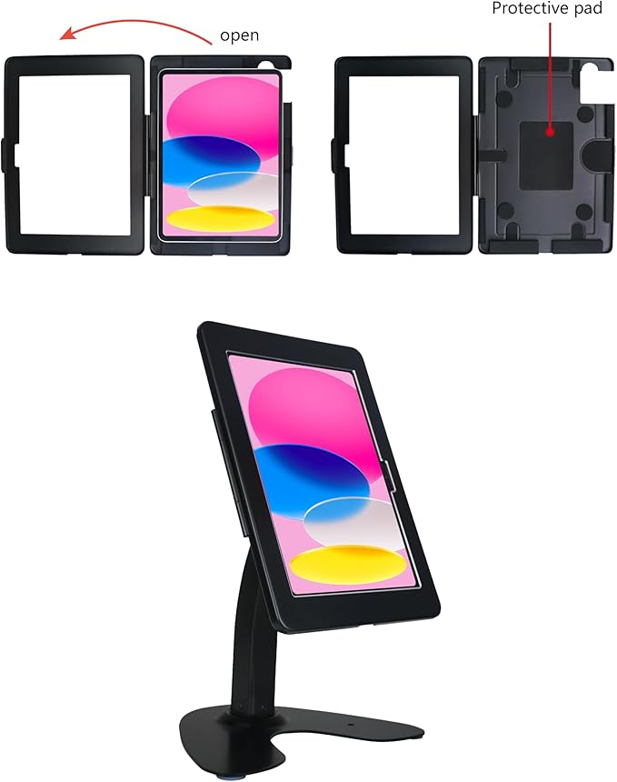 Desktop Anti-Theft Kiosk Stand POS Stand with Lock Bracket for 2025 iPad 11" (A16) 11th/ 2022 iPad 10.9" 10th Gen.,Excluding Other 10.9"& 11",360°Swivel,Metal(Black)