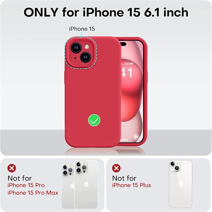 Vooii Compatible with iPhone 15 Case, Upgrade Defender Liquid Silicone, [Enhanced Camera Protection] [Soft Anti-Scratch Microfiber Lining] Shockproof Phone Case for iPhone 15 6.1 inch - Red