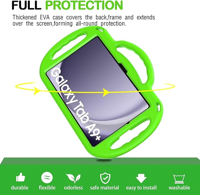 AVAWO Kids Case for Samsung Galaxy Tab A9+/A9 Plus 11 Inch 2023 Case, with Strap, Shockproof Lightweight Handle Stand 2023 Model (SM-X210/X216/X218) with Lanyard, Green
