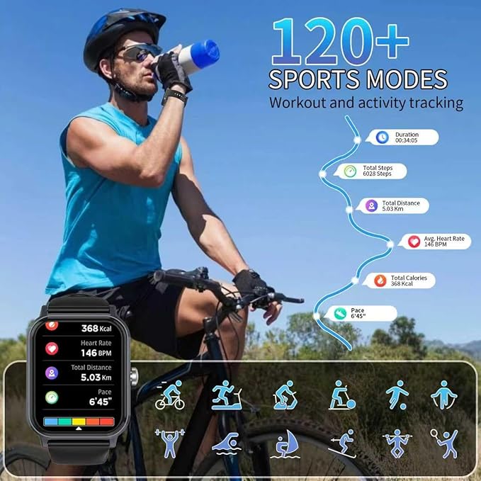 Smart Watch for Men Women with Calling, 1.83" Fitness Tracker with Heart Rate/Sleep Monitor, Step Tracker, New Gen Fitness Watch with 120 Sports Modes, IP68 Waterproof Smartwatch for Android/iOS Black
