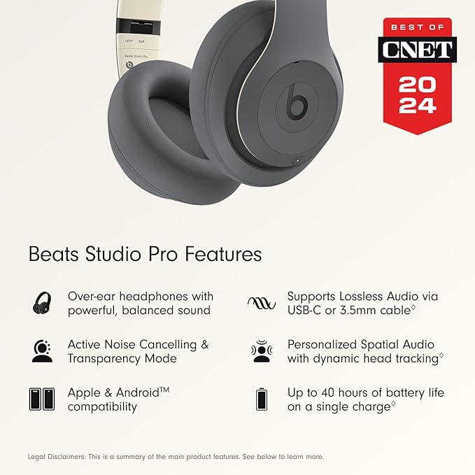 Beats Studio Pro Bluetooth Noise Cancelling Headphones with Apple 20W USB-C Power Adapter - Sand Gray