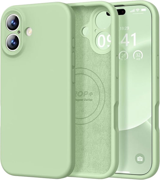 Vooii Magnetic Compatible with iPhone 17 Case (Compatible with Magsafe) (Upgraded Camera Protection) Liquid Silicone Shockproof Full Body Protective Phone Cover for Women Men, Matcha, 6.3"