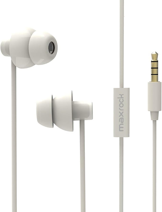 MAXROCK (TM Unique Total Soft Silicon Sleeping Headphones Earplugs Earbuds with Mic for Cellphones,Tablets and 3.5 mm Jack Plug (White)