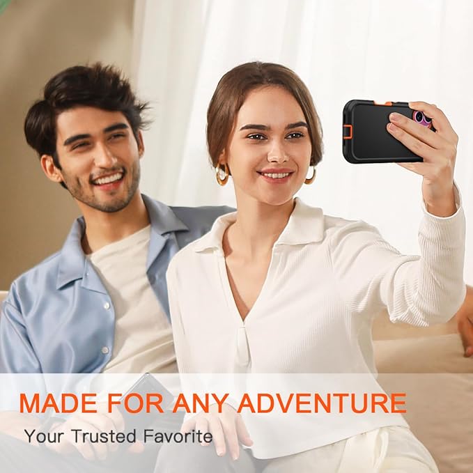 for iPhone 16 Plus Case Shockproof Dust/Drop Proof 3-Layer Full Body Protection [Without Screen Protector] Rugged Heavy Duty Cover Case for Apple iPhone 16 Plus 6.7" 2024,Black/Orange