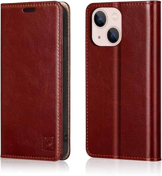 Belemay Compatible with iPhone 14 Plus Wallet Case-Genuine Leather Flip Phone Case-RFID Blocking Card Holders-Shockproof TPU Shell Folio Cover Women Men Compatible with iPhone 14 Plus (6.7") Burgundy