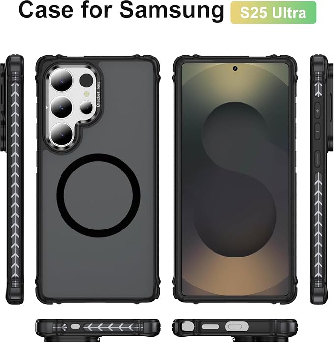 Magnetic for Samsung Galaxy S25 Ultra Case Black Fit for MagSafe Military-Grade Shockproof Protection Adjustable Kickstand Slim Matte Anti-Fingerprint Cover Men Women