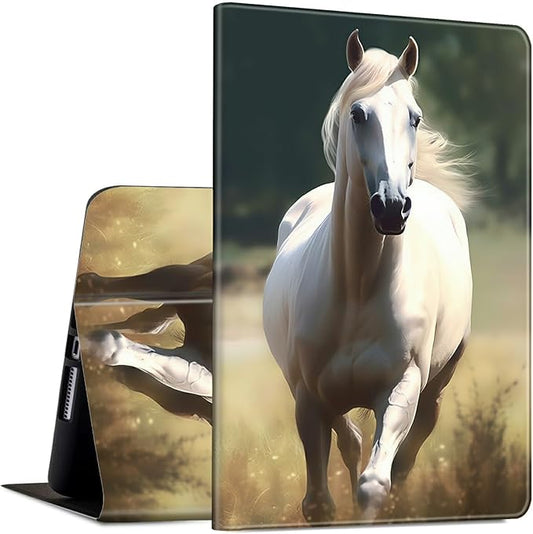 Case for Microsoft Surface Pro X (2021/2020/2019) 13 Inch PU Leather Slim Lightweight Multiple Angles Stand Smart Cover with Auto Wake/Sleep for New Surface Pro X 2021, White Horse