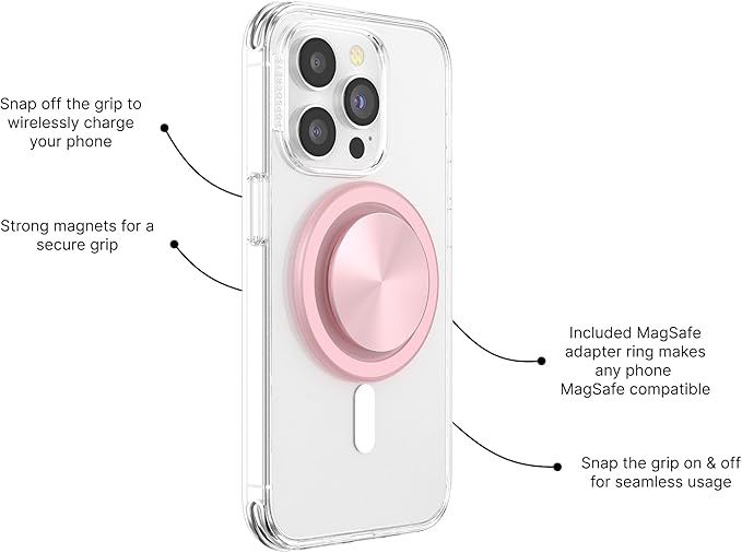 PopSockets Phone Grip for MagSafe with Kickstand, Magnetic Stand, Swappable Top, Secure Hold for iPhone MagSafe Cases, Phone & Tablet Grip - Dusty Rose