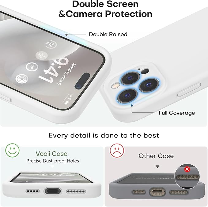 Vooii Compatible with iPhone 15 Pro Max Case, Upgraded Premium Silicone, [Camera Protection] [Soft Anti-Scratch Microfiber Lining] Shockproof Phone Case for iPhone 15 Pro Max 6.7 inch - White