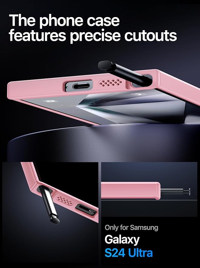 QTlier for Samsung Galaxy S24 Ultra - 360 Rotatable Magnetic Ring Stand Case, Military-Grade Protection, Raised Camera Frame, Pink