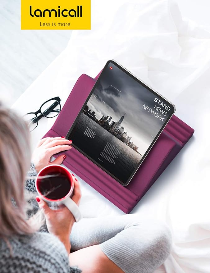 Lamicall Tablet Pillow Stand, Pillow Soft Pad for Lap - Tablet Holder Dock for Bed with 6 Viewing Angles, for iPad Pro 9.7, 10.5, 11, 12.9 Air Mini 4 3, Kindle, Galaxy Tab, E-Reader, Purplish Red