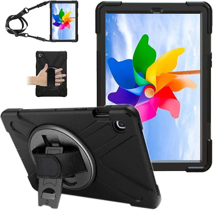 Shockproof Case for Samsung Galaxy Tab A9+/A9 Plus 11'' 2023 (SM-X210/X216/X218),Portable Heavy Duty Tablet Cover with 360 Rotating Stand Handle Strap & Shoulder Belt Carrying Case (New Balck)