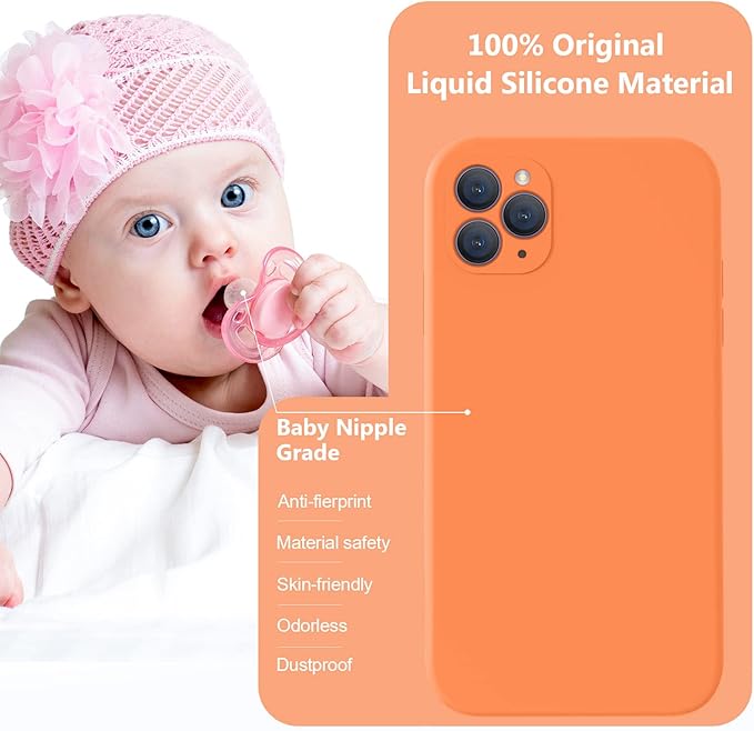 Vooii Compatible with iPhone 11 Pro Case, Upgraded Liquid Silicone with [Flat Edges] [Camera Protection] [Soft Anti-Scratch Microfiber Lining] Phone Case for iPhone 11 Pro 5.8 inch - Bright Orange