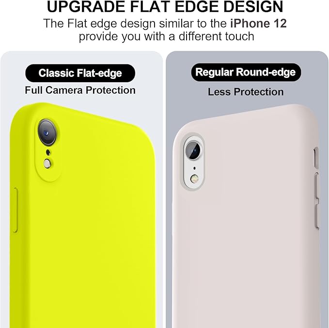 Vooii Compatible with iPhone XR Case, Upgraded Liquid Silicone with [Flat Edges] [Camera Protection] [Soft Anti-Scratch Microfiber Lining] Phone Case for iPhone 10 XR 6.1 inch - Neon Lemon