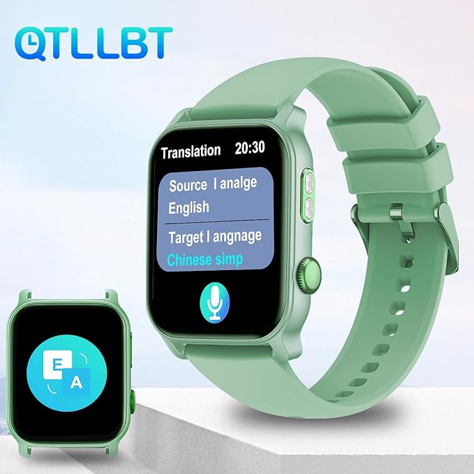 QTLLBT 8-Language Translation smartwatch Bluetooth Call (Answer/Make Call) Flashlight 300MAH Fitness Tracker IP68 Waterproof 100 Sports Heart Rate Monitor for Android iPhone Women smartwatch (Green)