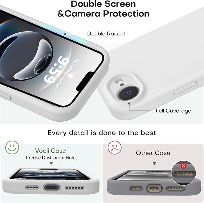 Vooii Compatible with iPhone 16e Case, Liquid Silicone Upgrade [Camera Protection] [Soft Anti-Scratch Microfiber Lining] Shockproof Phone Case for iPhone 16e 6.1 inch - White