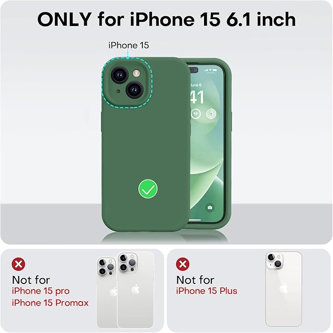 Vooii Compatible with iPhone 15 Case, Upgrade Defender Liquid Silicone, [Enhanced Camera Protection] [Soft Anti-Scratch Microfiber Lining] Shockproof Phone Case for iPhone 15 6.1 inch - Green