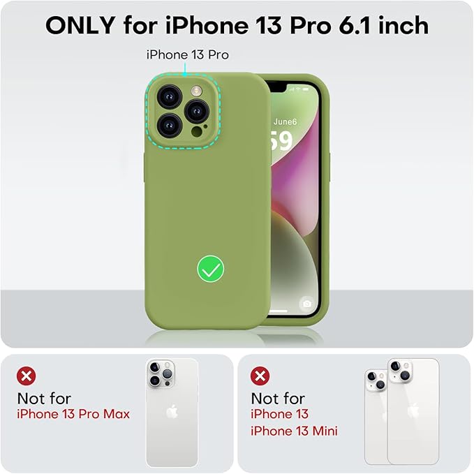 Vooii Compatible with iPhone 13 Pro Case, Liquid Silicone Upgrade [Camera Protection] [Soft Anti-Scratch Microfiber Lining] Shockproof Phone Case for iPhone 13 Pro 6.1 inch - Cedar Green