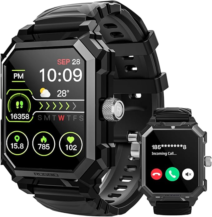 Indestructible Smart Watch for Men Android iOS Phones (Answer/Make Call) 680mAh IP69 Waterproof Military Rugged Tactical Smartwatch Fitness Tracker Watch With Heart Rate Blood Pressure Sleep Monitor