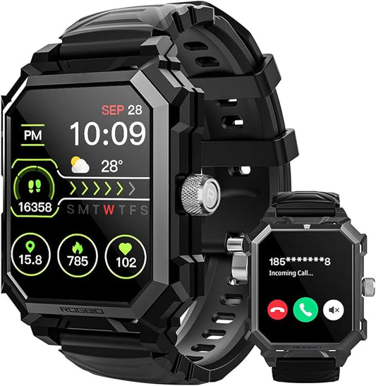 Indestructible Smart Watch for Men Android iOS Phones (Answer/Make Call) 680mAh IP69 Waterproof Military Rugged Tactical Smartwatch Fitness Tracker Watch With Heart Rate Blood Pressure Sleep Monitor