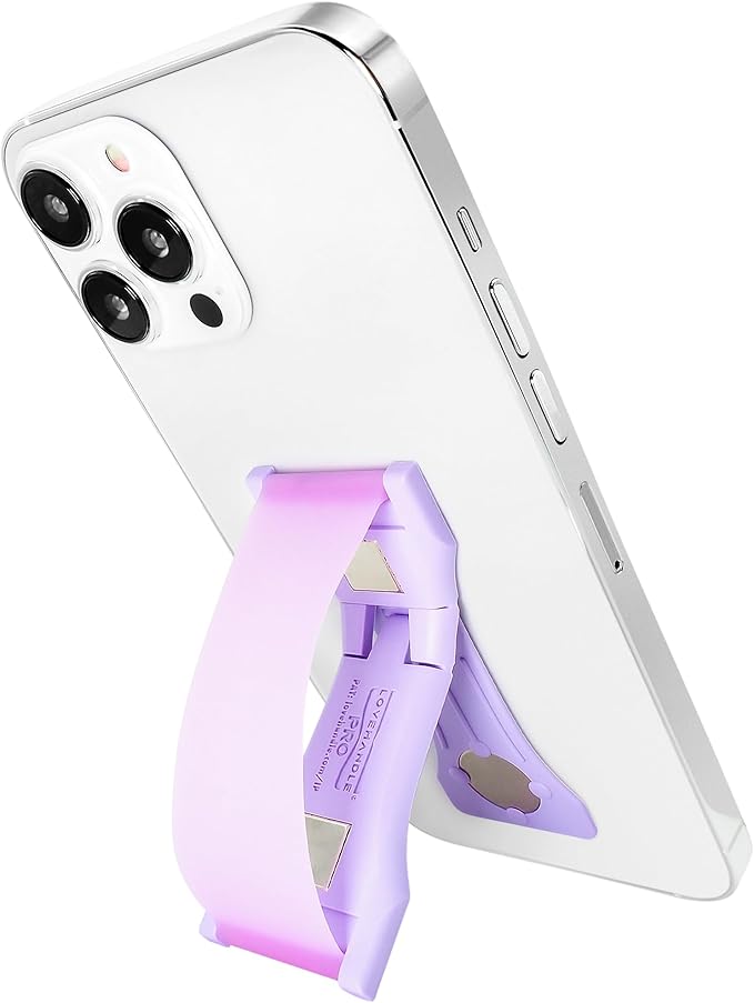 LOVEHANDLE PRO Premium Phone Grip - Silicone Phone Strap - Magnetic Phone Mount and Kickstand for Smartphone and Tablet - Lavender Glow Silicone