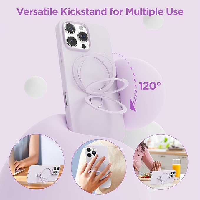 Magnetic Stand for iPhone16 Pro Max Case with Kickstand 【Lab-Certified Protection】【Not Yellowing】【Anti-Fingerprint】 Durable, Enhanced Grip, Slim，Purple， iPhone 16 Pro Max 6.9"