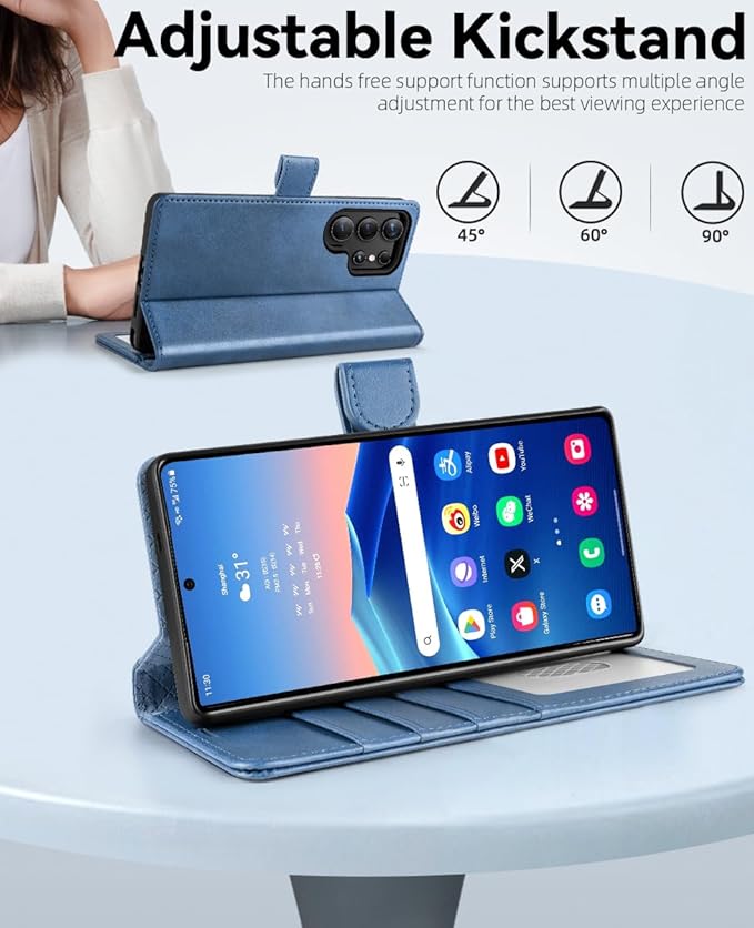 OCASE Compatible with Galaxy S25 Ultra Wallet Case, PU Leather Flip Folio Case with Card Holders RFID Blocking Kickstand [Shockproof TPU Inner Shell] Protective Phone Cover 2025, Light Blue