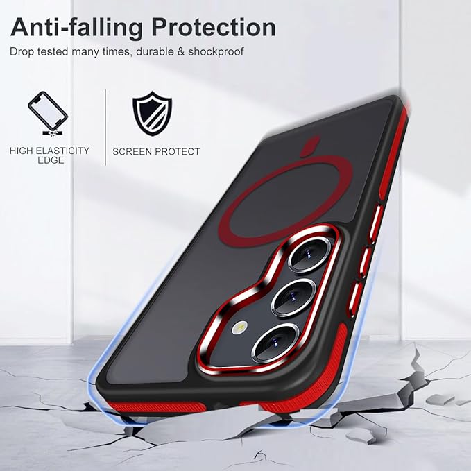 for Samsung Galaxy S23 FE Case Compatible with Magsafe, Color Hybrid Design Shockproof Protection with Anti-Slip Grip, Magnetic Translucent Phone Case for Galaxy S23 FE (Black/Red)