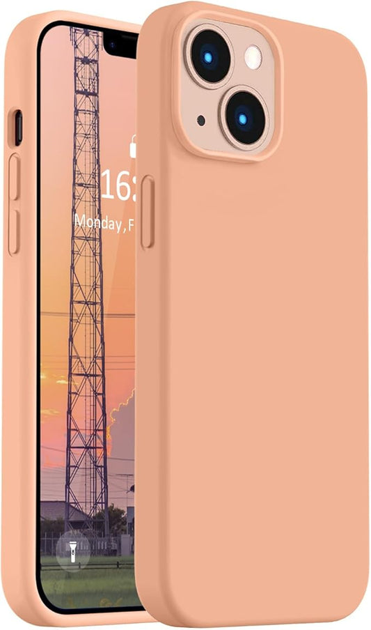 Vooii Compatible with iPhone 14 Case,[Silky Touch Premium Liquid Silicone] [Soft Anti-Scratch Microfiber Lining], Ultra Slim Shockproof Protective Case for iPhone 14 - Cantaloupe