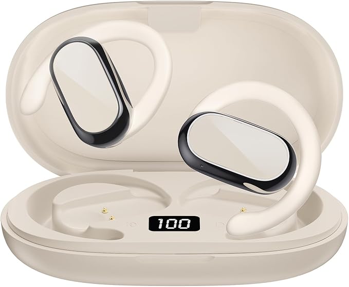Open Ear Headphones,360-Degree Panoramic Sound, DT4.0 Without Sound Loss,Air Conduction, 48H Range,LED Display,IPX7 Waterproof, Wireless Earbuds for Meeting, Driving,Traveling