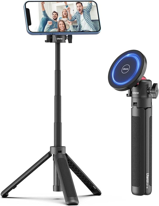 ULANZI Magnetic Cell Phone Tripod Compatible with MagSafe, 17.3" Extendable Mini Tabletop Tripod Selfie Stick with Cold Shoe, 360° Ball Head Tripod Stand Handle Grip for iPhone 17 16 15 14 13 12