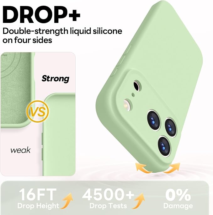 Vooii Magnetic Compatible with iPhone 17 Pro Max Case (Compatible with Magsafe) (Upgraded Camera Protection) Liquid Silicone Shockproof Full Body Protective Phone Cover for Women Men, Matcha, 6.9”