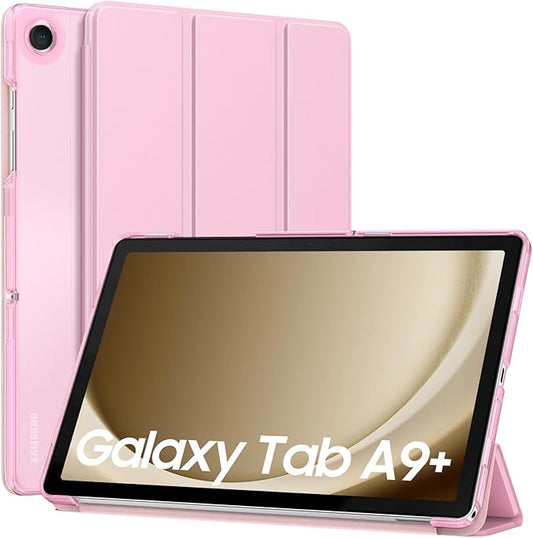 MoKo Case for Galaxy Tab A9 Plus 11 inch 2023, Slim Stand Protective Smart Cover with Hard PC Translucent Back Shell for Tab A9 Plus Tablet (SM-X210/X216/X218), Auto Wake/Sleep, Flowers Pink