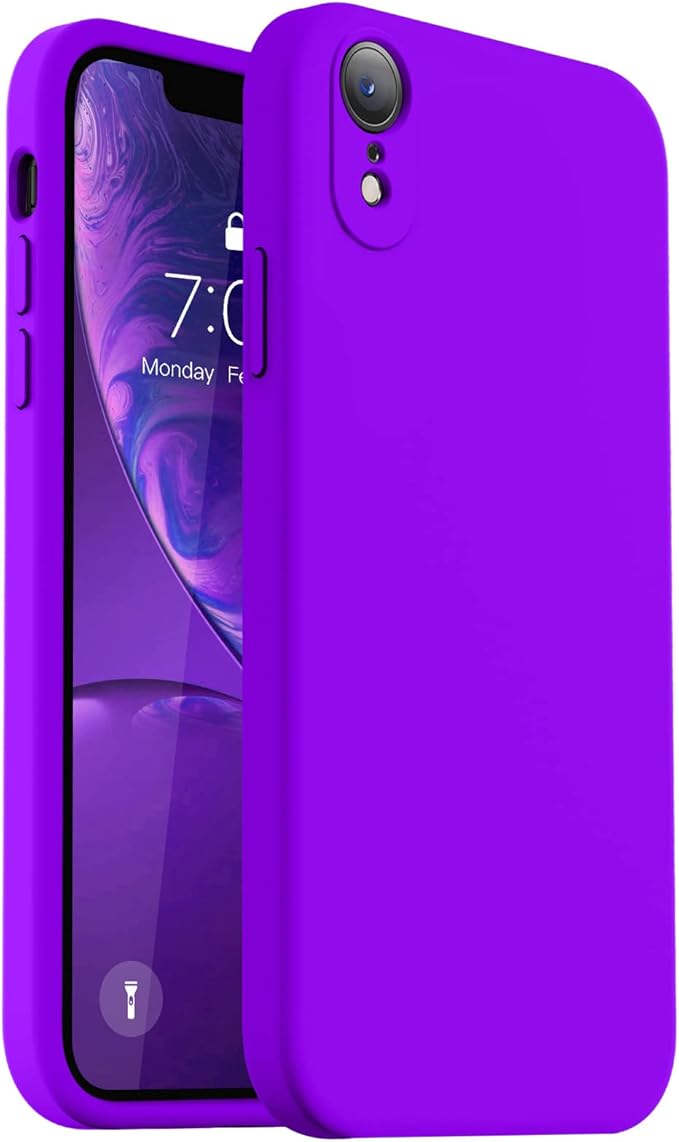 Vooii Compatible with iPhone XR Case, Upgraded Liquid Silicone with [Flat Edges] [Camera Protection] [Soft Anti-Scratch Microfiber Lining] Phone Case for iPhone 10 XR 6.1 inch - Neon Purple